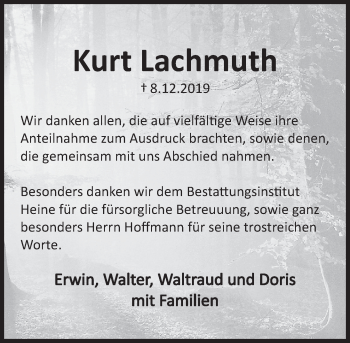 Traueranzeige von Kurt Lachmuth von Deister- und Weserzeitung
