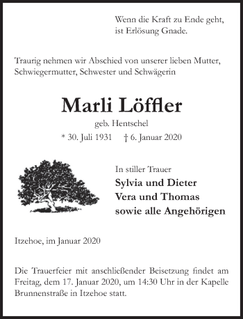 Traueranzeige von Marli Löffler von Deister- und Weserzeitung