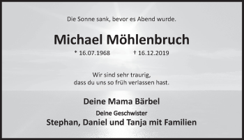 Traueranzeige von Michael Möhlenbruch von Deister- und Weserzeitung