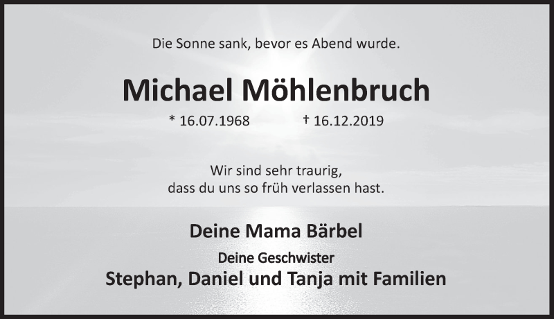  Traueranzeige für Michael Möhlenbruch vom 04.01.2020 aus Deister- und Weserzeitung
