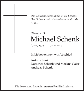 Traueranzeige von Michael Schenk von Deister- und Weserzeitung