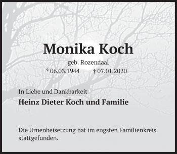 Traueranzeige von Monika Koch von Deister- und Weserzeitung