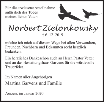 Traueranzeige von Norbert Zielonkowsky von Deister- und Weserzeitung