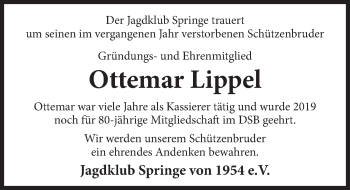 Traueranzeige von Ottemar Lippel von Neue Deister-Zeitung