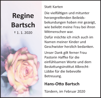Traueranzeige von Regine Bartsch von Deister- und Weserzeitung