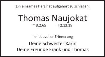 Traueranzeige von Thomas Naujokat von Deister- und Weserzeitung
