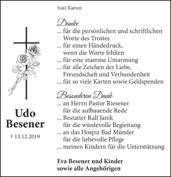 Traueranzeige von Udo Besener 