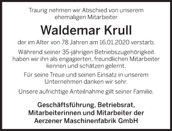 Traueranzeige von Waldemar Krull von Deister- und Weserzeitung