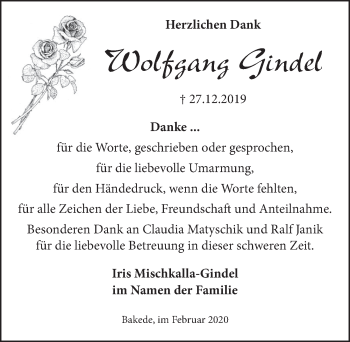 Traueranzeige von Wolfgang Gindel 