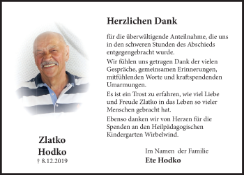Traueranzeige von Zlatko Hodko von Deister- und Weserzeitung