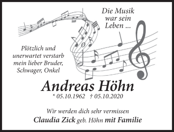 Traueranzeige von Andreas Höhn von Deister- und Weserzeitung