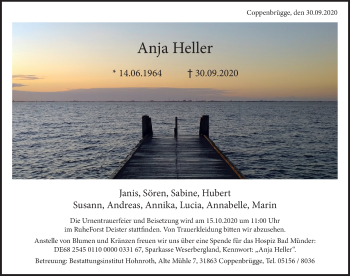 Traueranzeige von Anja Heller von Deister- und Weserzeitung