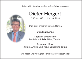 Traueranzeige von Dieter Hergert von Deister- und Weserzeitung