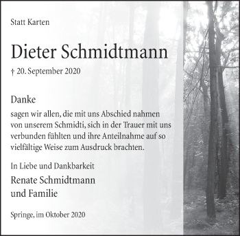 Traueranzeige von Dieter Schmidtmann von Neue Deister-Zeitung