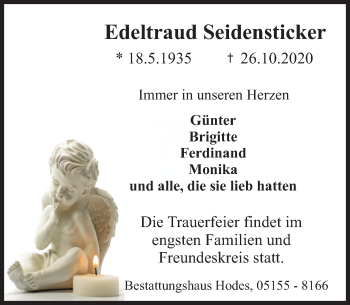 Traueranzeige von Edeltraud Seidensticker von Deister- und Weserzeitung