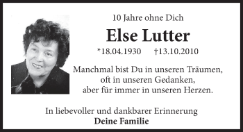 Traueranzeige von Else Lutter von Deister- und Weserzeitung