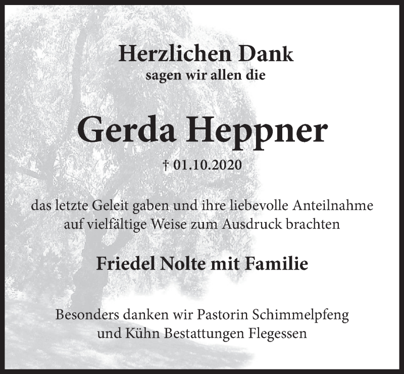  Traueranzeige für Gerda Heppner vom 30.10.2020 aus Deister- und Weserzeitung