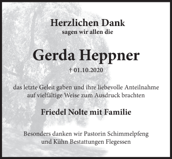 Traueranzeige von Gerda Heppner von Deister- und Weserzeitung