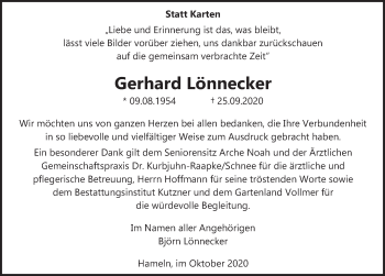 Traueranzeige von Gerhard Lönnecker von Deister- und Weserzeitung