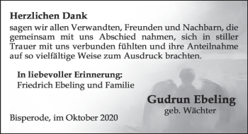 Traueranzeige von Gudrun Ebeling von Deister- und Weserzeitung