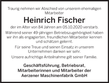 Traueranzeige von Heinrich Fischer von Deister- und Weserzeitung