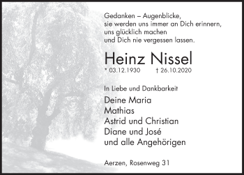 Traueranzeige von Heinz Nissel von Deister- und Weserzeitung