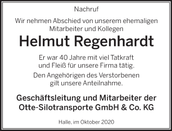 Traueranzeige von Helmut Regenhardt von Deister- und Weserzeitung