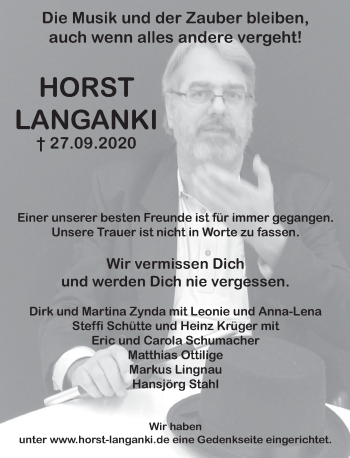 Traueranzeige von Horst Langanki von Deister- und Weserzeitung