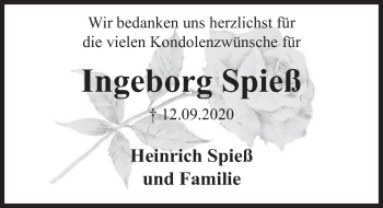 Traueranzeige von Ingeborg Spieß von Deister- und Weserzeitung