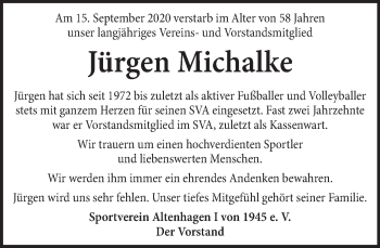 Traueranzeige von Jürgen Michalke von Neue Deister-Zeitung