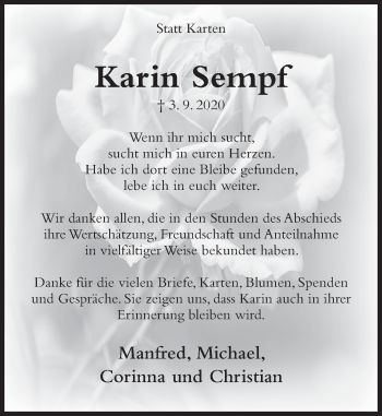 Traueranzeige von Karin Sempf von Deister- und Weserzeitung
