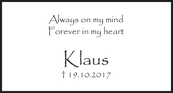 Traueranzeige von Klaus  von Deister- und Weserzeitung