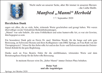 Traueranzeige von Manfred Herhold von Neue Deister-Zeitung
