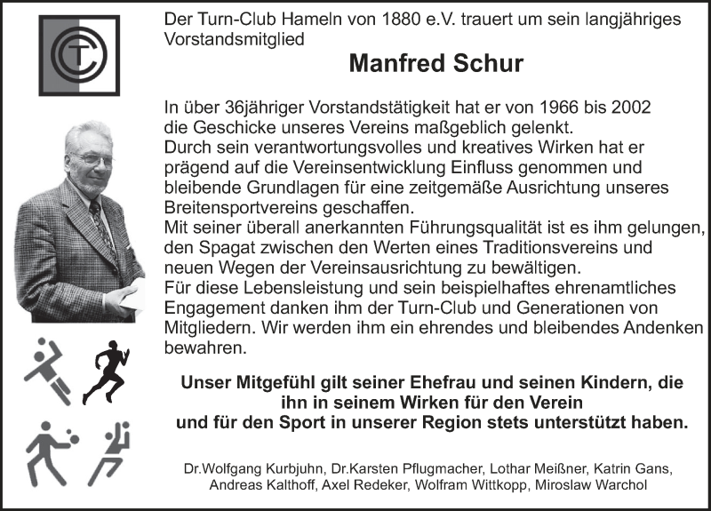  Traueranzeige für Manfred Schur vom 02.10.2020 aus Deister- und Weserzeitung