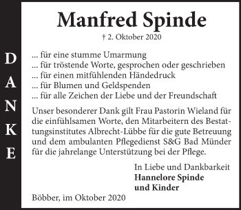 Traueranzeige von Manfred Spinde von Neue Deister-Zeitung