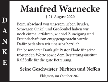 Traueranzeige von Manfred Warnecke von Neue Deister-Zeitung