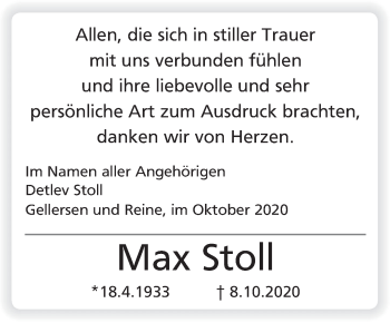 Traueranzeige von Max Stoll von Deister- und Weserzeitung