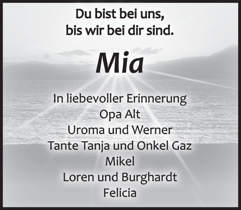  Traueranzeige für Mia  vom 10.10.2020 aus Deister- und Weserzeitung
