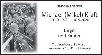 Traueranzeige von Michael Kraft von Deister- und Weserzeitung