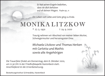 Traueranzeige von Monika Litzkow von Deister- und Weserzeitung