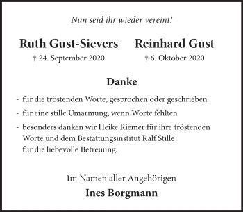 Traueranzeige von Ruth Gust-Sievers von Neue Deister-Zeitung
