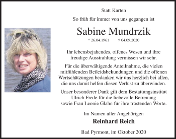 Traueranzeige von Sabine Mundrzik von Deister- und Weserzeitung