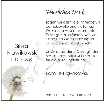 Traueranzeige von Silvia Klawikowski von Deister- und Weserzeitung