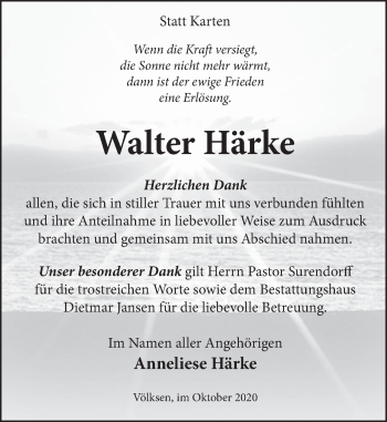 Traueranzeige von Walter Härke von Neue Deister-Zeitung