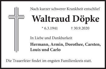 Traueranzeige von Waltraud Döpke von Deister- und Weserzeitung