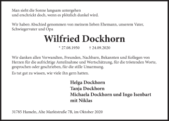 Traueranzeige von Wilfried Dockhorn von Deister- und Weserzeitung