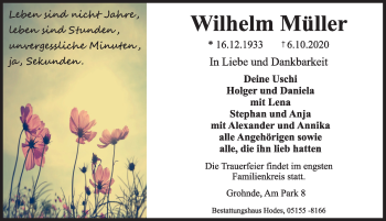 Traueranzeige von Wilhelm Müller von Deister- und Weserzeitung