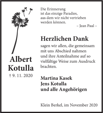 Traueranzeige von Albert Kotulla  von Deister- und Weserzeitung