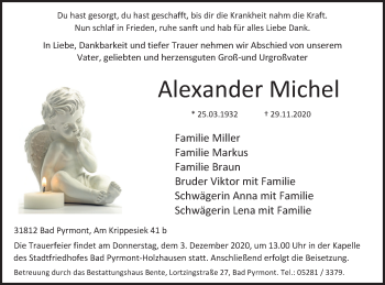 Traueranzeige von Alexander Michel von Deister- und Weserzeitung