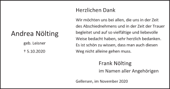 Traueranzeige von Andrea Nölting von Deister- und Weserzeitung